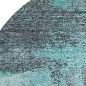 HomeRoots 8' Teal Ivory and Charcoal Abstract Washable Round Rug - UV Protection, Stain-Resistant, Modern Style 683545