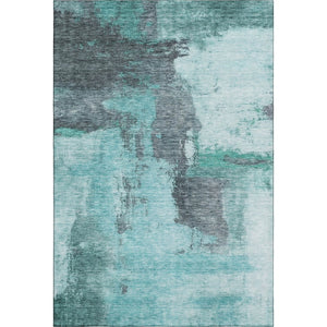 HomeRoots 8' X 10' Teal Ivory Charcoal Abstract Washable Area Rug - Stylish, Durable, UV-Protected Design! 683546