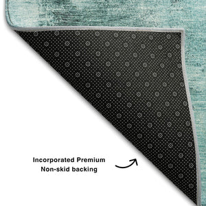 HomeRoots 8' X 10' Teal Ivory Charcoal Abstract Washable Area Rug - Stylish, Durable, UV-Protected Design! 683546