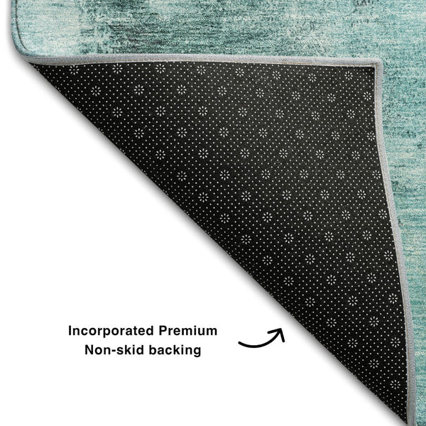 HomeRoots 8' X 10' Teal Ivory Charcoal Abstract Washable Area Rug - Stylish, Durable, UV-Protected Design! 683546