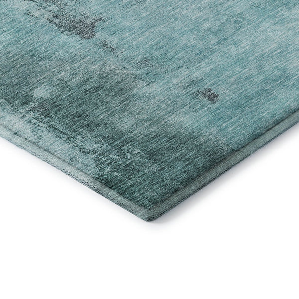 HomeRoots 8' X 10' Teal Ivory Charcoal Abstract Washable Area Rug - Stylish, Durable, UV-Protected Design! 683546