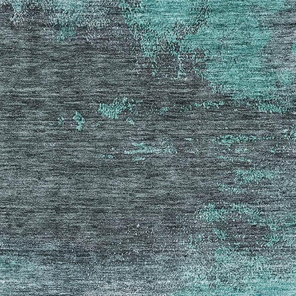 HomeRoots 8' X 10' Teal Ivory Charcoal Abstract Washable Area Rug - Stylish, Durable, UV-Protected Design! 683546