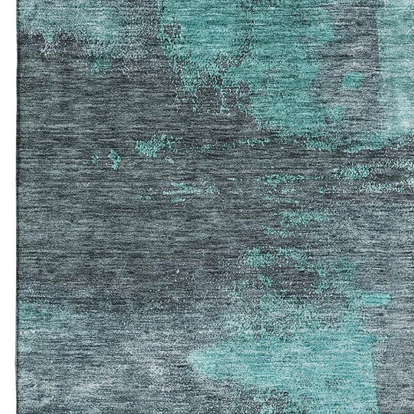 HomeRoots 8' X 10' Teal Ivory Charcoal Abstract Washable Area Rug - Stylish, Durable, UV-Protected Design! 683546
