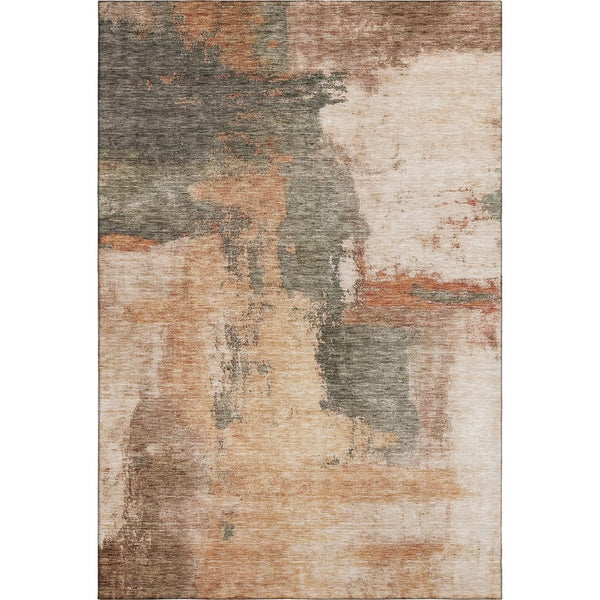 HomeRoots 5' X 8' Washable Terra Cotta Beige & Sage Abstract Area Rug with UV Protection for Modern Homes 683550