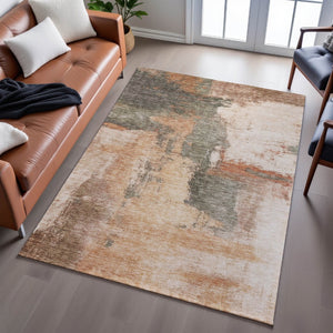 HomeRoots 5' X 8' Washable Terra Cotta Beige & Sage Abstract Area Rug with UV Protection for Modern Homes 683550