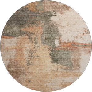 HomeRoots 8' Modern Terra Cotta Beige & Sage Abstract Washable Round Rug with UV Protection for Any Space 683551