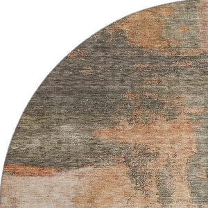HomeRoots 8' Modern Terra Cotta Beige & Sage Abstract Washable Round Rug with UV Protection for Any Space 683551