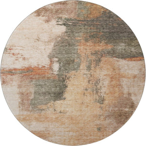 HomeRoots 8' Modern Terra Cotta Beige & Sage Abstract Washable Round Rug with UV Protection for Any Space 683551