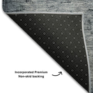 HomeRoots 5' Blue Gray and Gold Abstract Washable Area Rug - UV Protected, Stain-Resistant for High Traffic Spaces 683556