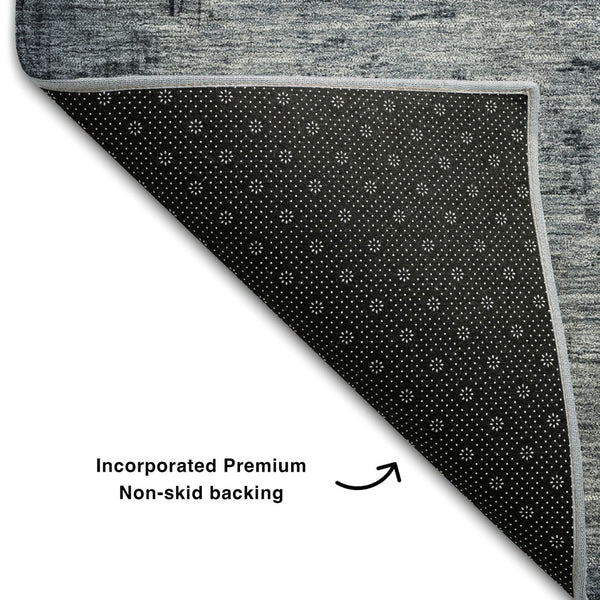 HomeRoots 5' Blue Gray and Gold Abstract Washable Area Rug - UV Protected, Stain-Resistant for High Traffic Spaces 683556