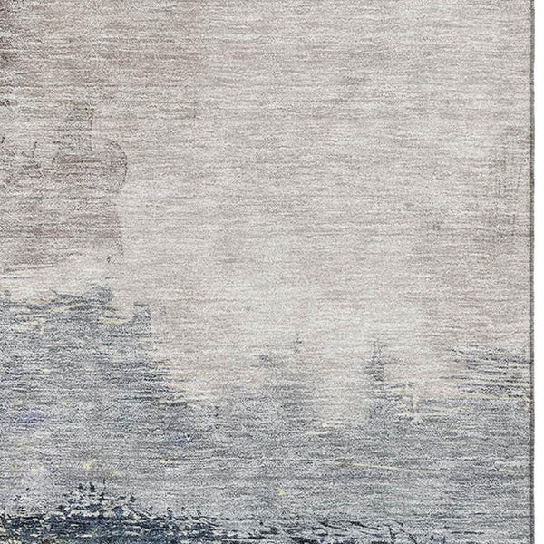 HomeRoots 5' Blue Gray and Gold Abstract Washable Area Rug - UV Protected, Stain-Resistant for High Traffic Spaces 683556