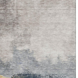 HomeRoots 5' Blue Gray and Gold Abstract Washable Area Rug - UV Protected, Stain-Resistant for High Traffic Spaces 683556