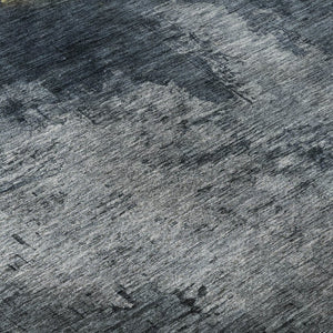 HomeRoots 8' Abstract Blue Gray and Gold Washable Round Rug with UV Protection for Stylish Home Decor 683557