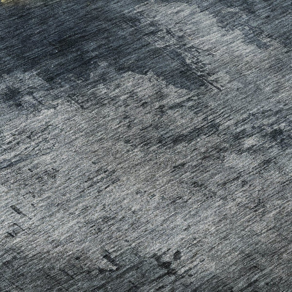 HomeRoots 8' Abstract Blue Gray and Gold Washable Round Rug with UV Protection for Stylish Home Decor 683557
