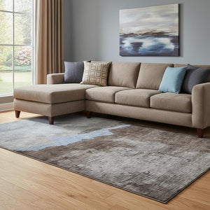 HomeRoots 8' X 10' Washable Chocolate and Blue Abstract Area Rug - UV Protected, Stain Resistant & Durable Design 683564