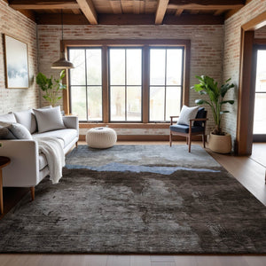 HomeRoots 8' X 10' Washable Chocolate and Blue Abstract Area Rug - UV Protected, Stain Resistant & Durable Design 683564