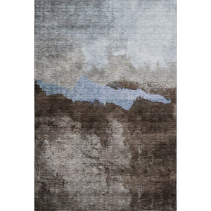 HomeRoots 8' X 10' Washable Chocolate and Blue Abstract Area Rug - UV Protected, Stain Resistant & Durable Design 683564