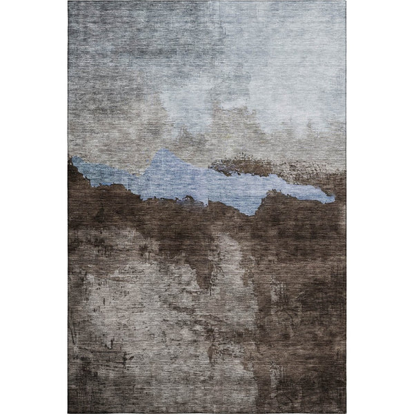 HomeRoots 8' X 10' Washable Chocolate and Blue Abstract Area Rug - UV Protected, Stain Resistant & Durable Design 683564