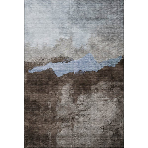 HomeRoots 8' X 10' Washable Chocolate and Blue Abstract Area Rug - UV Protected, Stain Resistant & Durable Design 683564