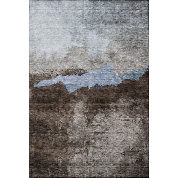 HomeRoots 8' X 10' Washable Chocolate and Blue Abstract Area Rug - UV Protected, Stain Resistant & Durable Design 683564