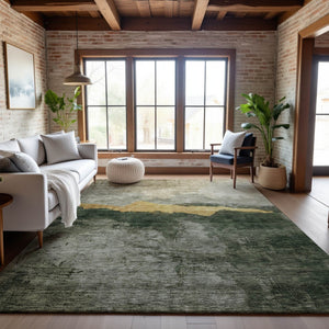 HomeRoots 10' X 14' Fern Green and Gold Abstract Area Rug - Washable, Stain-Resistant, UV Protected for Homes 683572