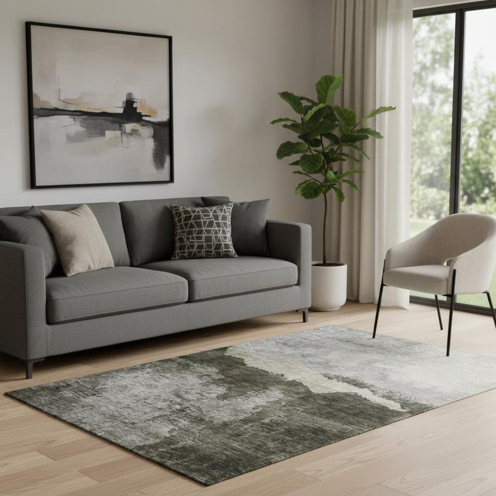 HomeRoots 5' Abstract Taupe and Beige Washable Area Rug with UV Protection – Durable, Stain-Resistant Design 683574