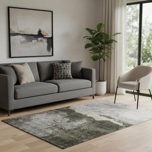 HomeRoots 5' Abstract Taupe and Beige Washable Area Rug with UV Protection – Durable, Stain-Resistant Design 683574