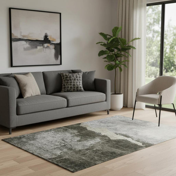 HomeRoots 5' Abstract Taupe and Beige Washable Area Rug with UV Protection – Durable, Stain-Resistant Design 683574