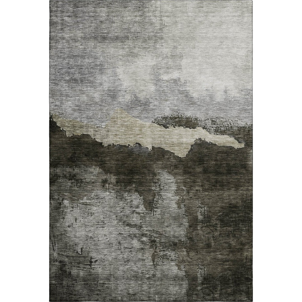 HomeRoots 5' Abstract Taupe and Beige Washable Area Rug with UV Protection – Durable, Stain-Resistant Design 683574