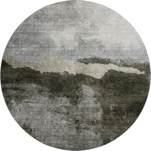 HomeRoots 8' Taupe and Beige Abstract Washable Round Rug - UV Protected, Durable & Stylish for Any Space 683575