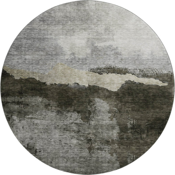 HomeRoots 8' Taupe and Beige Abstract Washable Round Rug - UV Protected, Durable & Stylish for Any Space 683575