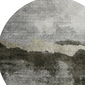 HomeRoots 8' Taupe and Beige Abstract Washable Round Rug - UV Protected, Durable & Stylish for Any Space 683575