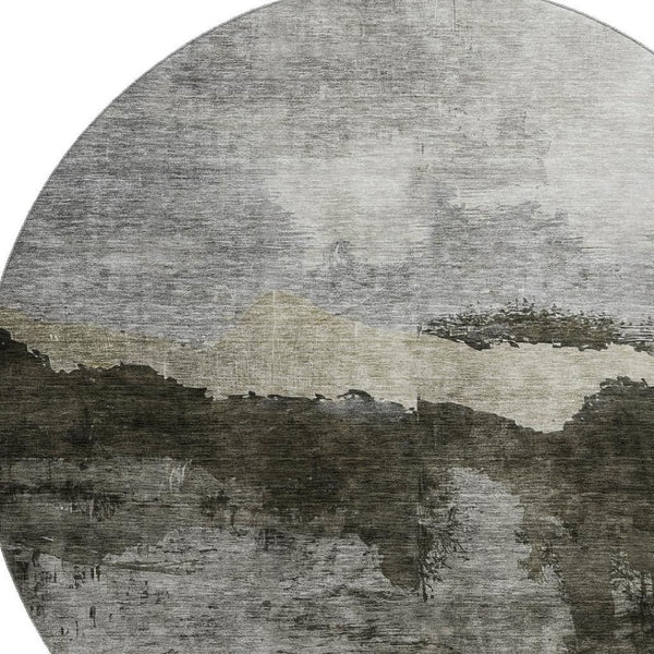 HomeRoots 8' Taupe and Beige Abstract Washable Round Rug - UV Protected, Durable & Stylish for Any Space 683575