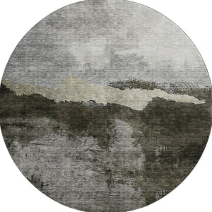 HomeRoots 8' Taupe and Beige Abstract Washable Round Rug - UV Protected, Durable & Stylish for Any Space 683575