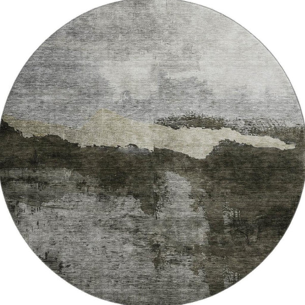 HomeRoots 8' Taupe and Beige Abstract Washable Round Rug - UV Protected, Durable & Stylish for Any Space 683575