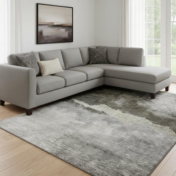 HomeRoots 8' X 10' Washable Taupe & Beige Abstract Area Rug – UV Protection, Stain-Resistant & Durable Design 683576