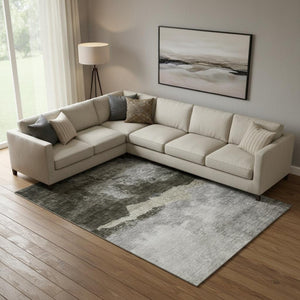 HomeRoots 9' X 12' Taupe & Beige Abstract Area Rug – Washable, Stain Resistant, UV Protected for Modern Spaces! 683577