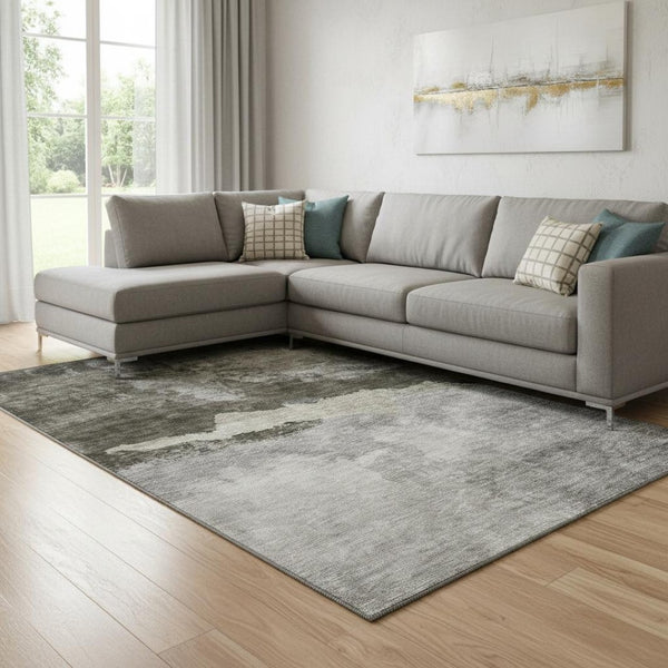 HomeRoots 10' X 14' Taupe & Beige Abstract Washable Area Rug – Durable, UV-Protected, Ideal for Modern Spaces! 683578