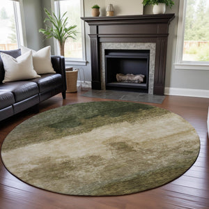 HomeRoots 8' Fern Green & Beige Abstract Round Rug - Washable, UV-Protected, Stylish for High-Traffic Areas! 683581