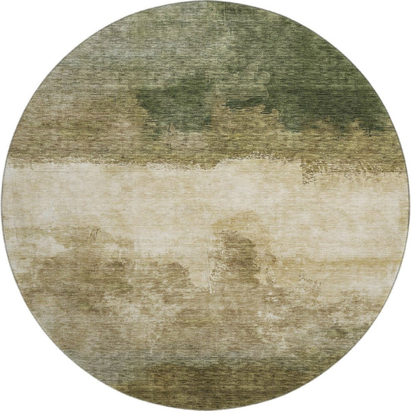HomeRoots 8' Fern Green & Beige Abstract Round Rug - Washable, UV-Protected, Stylish for High-Traffic Areas! 683581