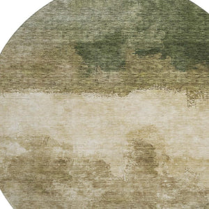 HomeRoots 8' Fern Green & Beige Abstract Round Rug - Washable, UV-Protected, Stylish for High-Traffic Areas! 683581