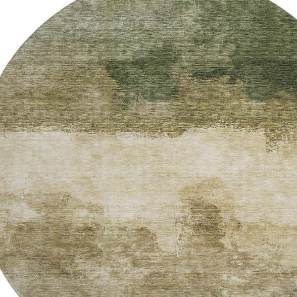 HomeRoots 8' Fern Green & Beige Abstract Round Rug - Washable, UV-Protected, Stylish for High-Traffic Areas! 683581