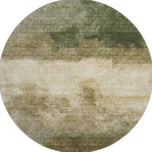 HomeRoots 8' Fern Green & Beige Abstract Round Rug - Washable, UV-Protected, Stylish for High-Traffic Areas! 683581