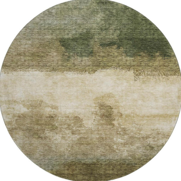 HomeRoots 8' Fern Green & Beige Abstract Round Rug - Washable, UV-Protected, Stylish for High-Traffic Areas! 683581