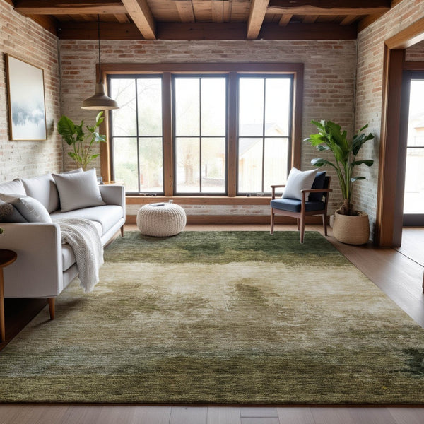 HomeRoots 10' X 14' Fern Green And Beige Abstract Area Rug - Washable, UV Protected, Stain Resistant & Durable 683584