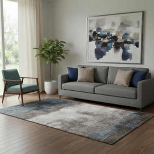 HomeRoots 5' X 8' Gray Silver Abstract Area Rug - Washable, UV Protected, Stylish & Durable for Any Room 683586