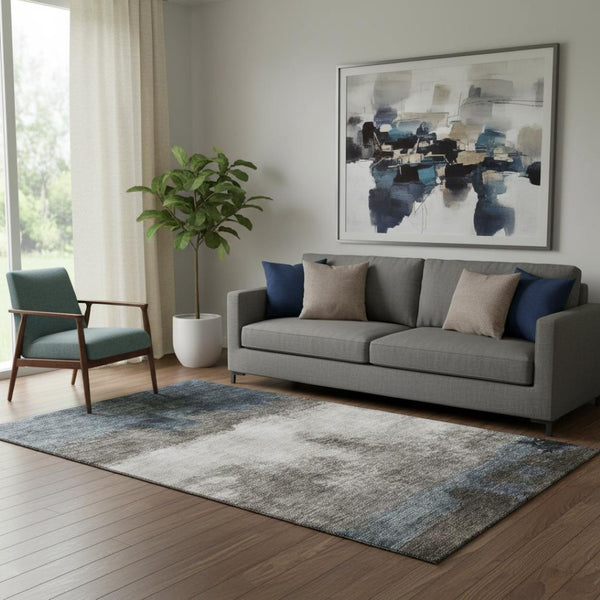 HomeRoots 5' X 8' Gray Silver Abstract Area Rug - Washable, UV Protected, Stylish & Durable for Any Room 683586