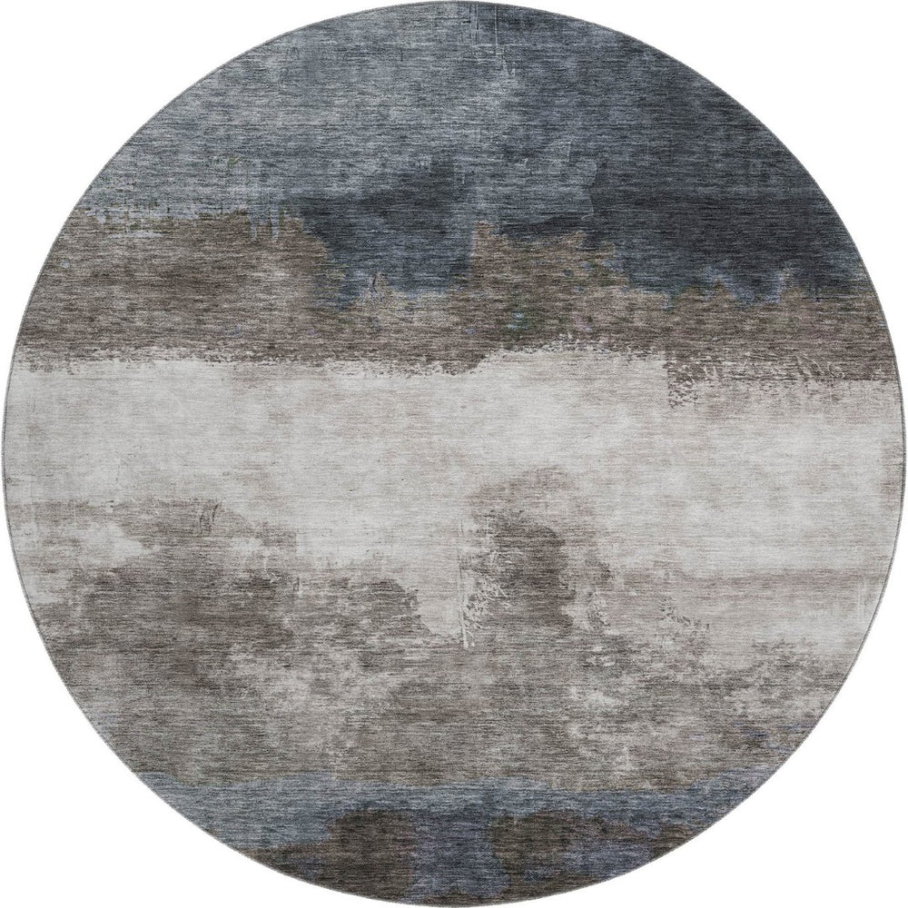 HomeRoots 8' Gray and Silver Abstract Washable Round Rug - UV Protected, Stain-Resistant, Modern Elegance 683587