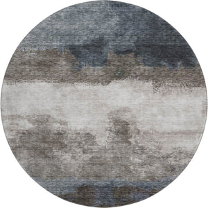 HomeRoots 8' Gray and Silver Abstract Washable Round Rug - UV Protected, Stain-Resistant, Modern Elegance 683587