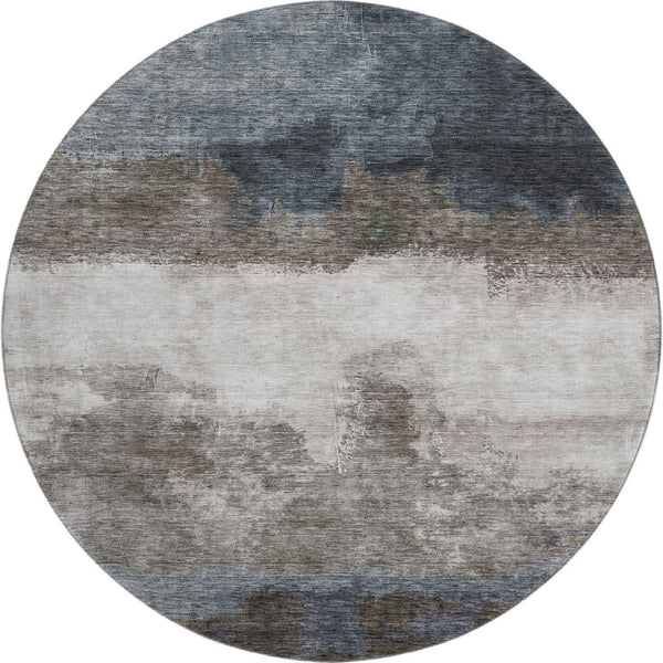 HomeRoots 8' Gray and Silver Abstract Washable Round Rug - UV Protected, Stain-Resistant, Modern Elegance 683587